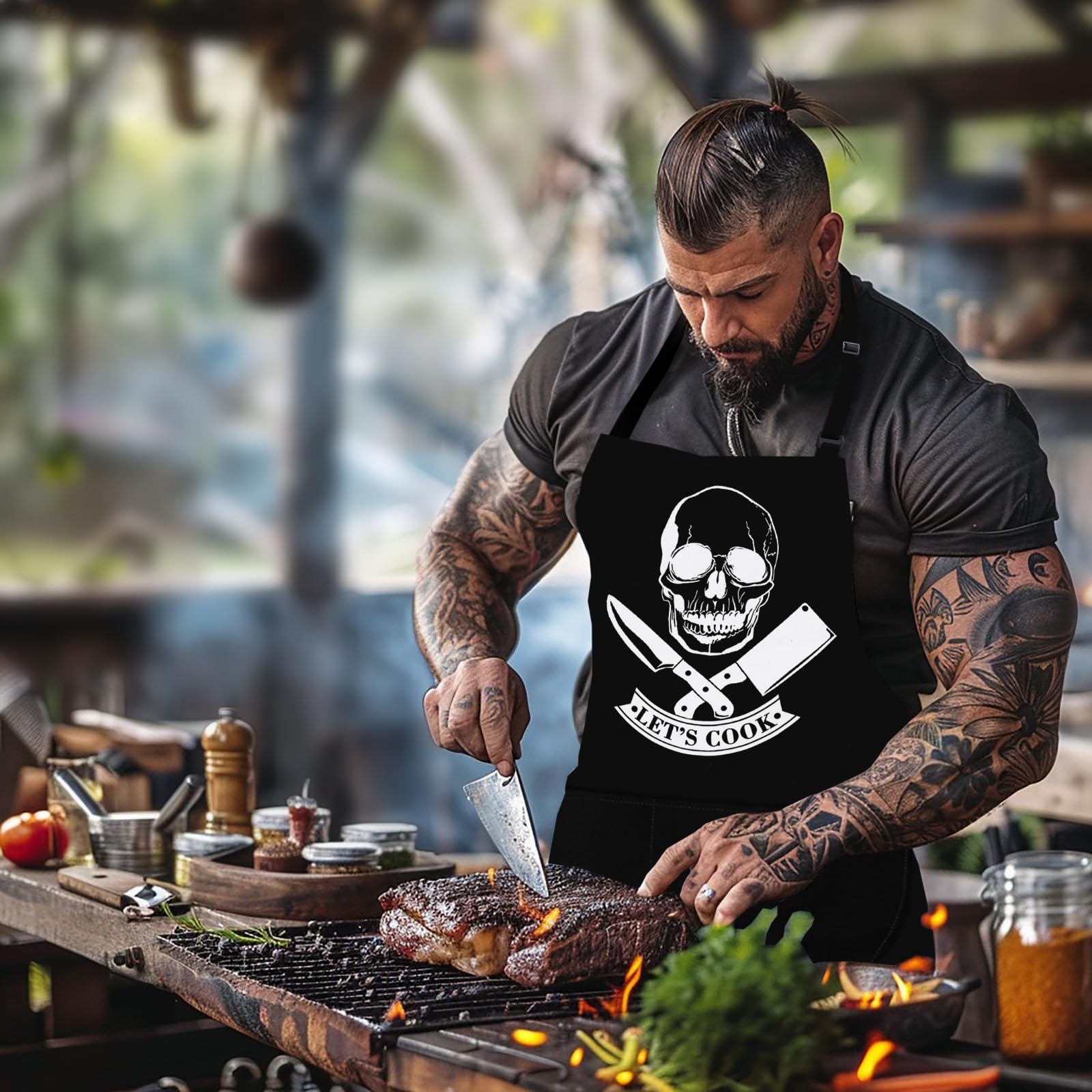 LINEN CLOSET® Funny Bbq Aprons for Men Rude Kitchen Chef Aprons Christmas Bbq Grilling Gifts for Dad Son Father Husband with 2 Pockets - Image 4