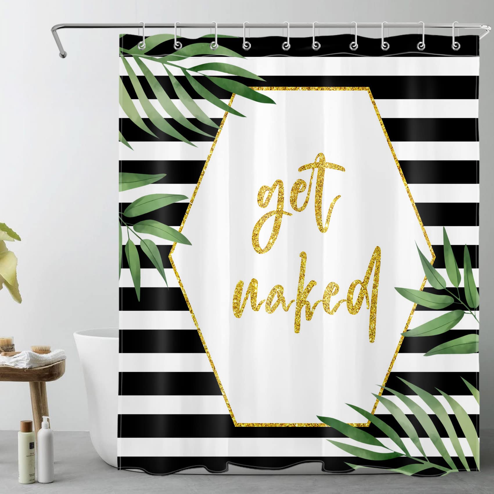 Photo 1 of AUEEA Get Naked Shower Curtain, Black and White, 60x72 inch