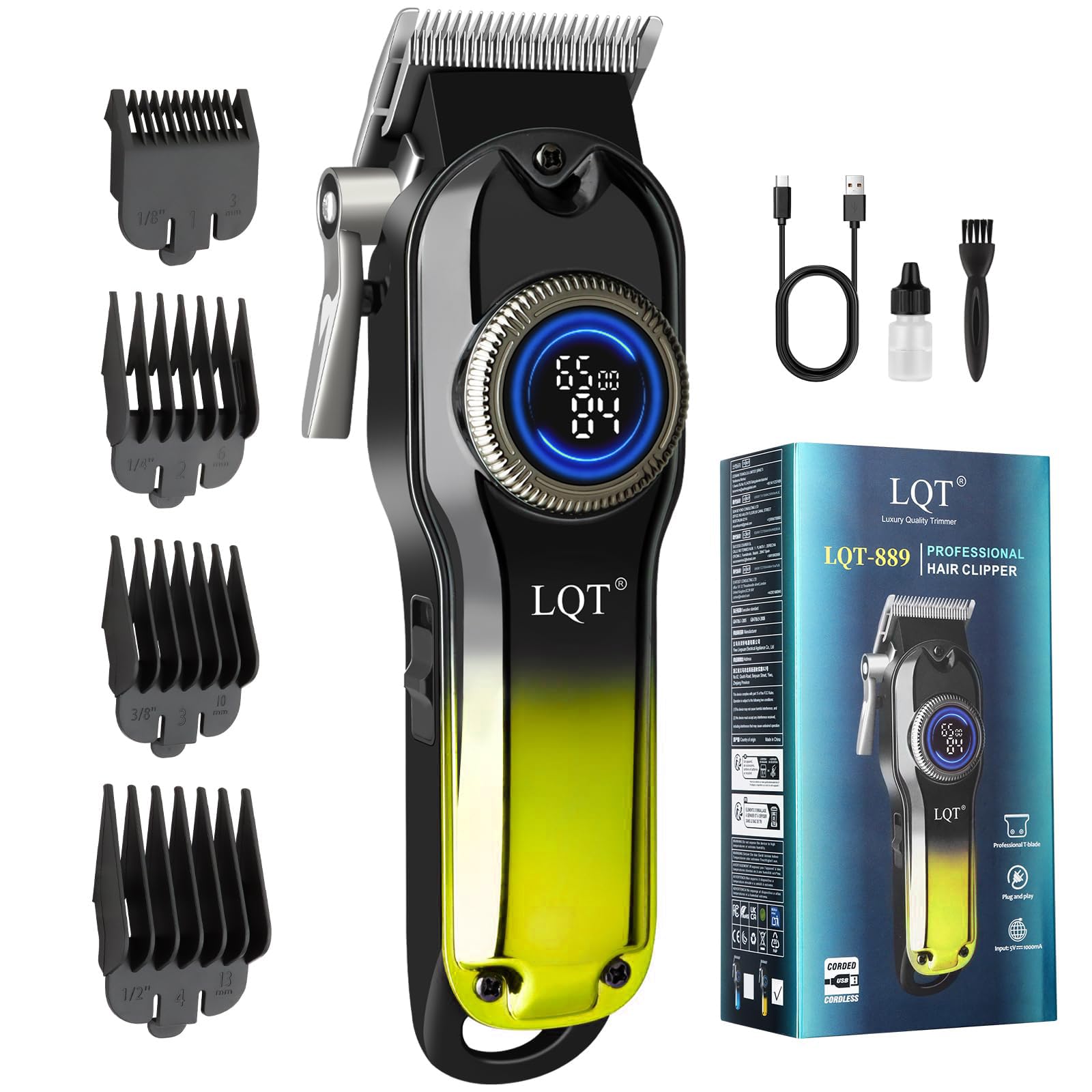 LQT® Hair Clippers for Men Professional, Body Hair Trimmer & Cordless Grooming Set with LED Display Zero Gap Clippers,Fade Haircut Kit, Electric Hair Cut Machines- Ideal Gifts for Men (Gold)