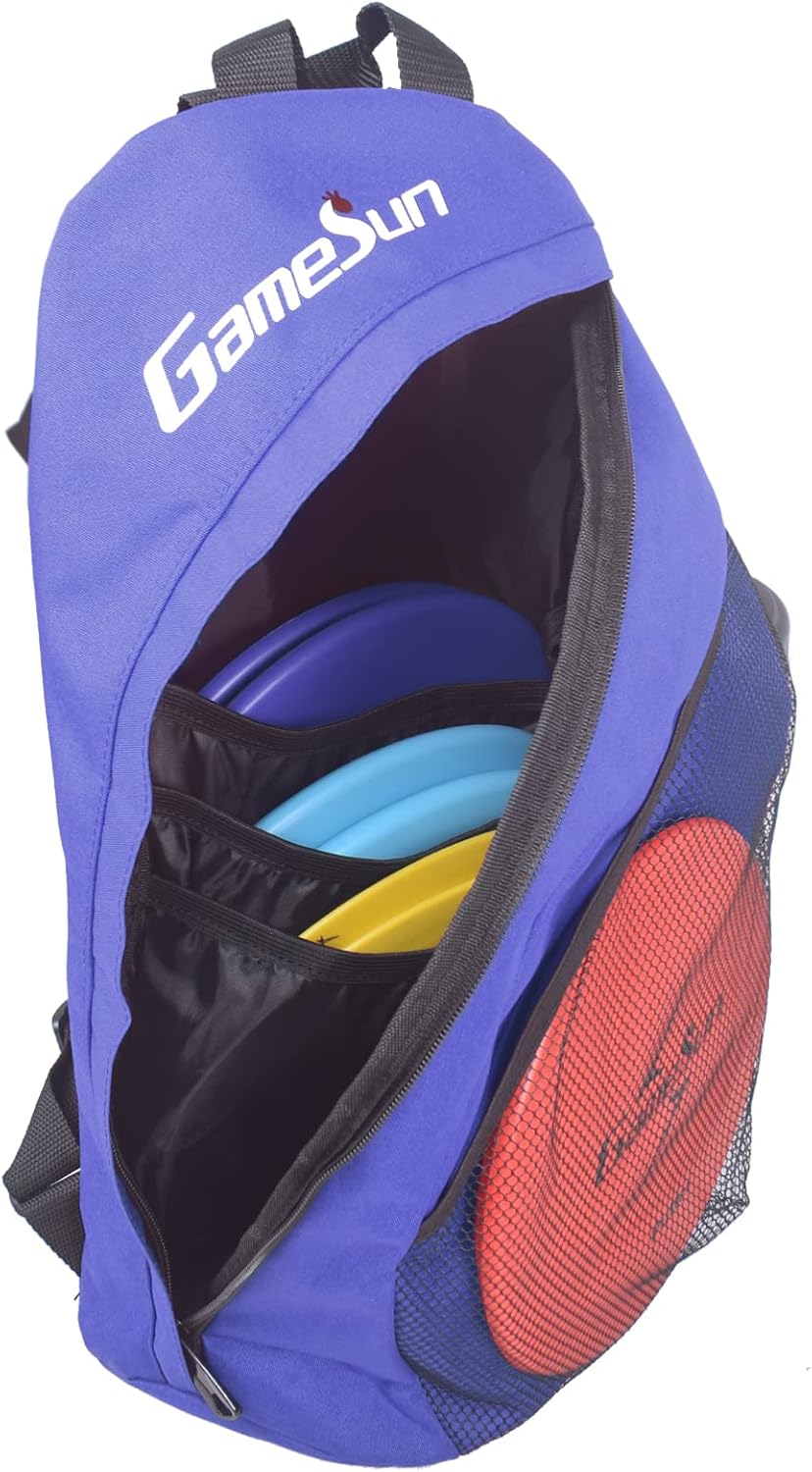 DISC Golf Set Includes 1pc Heavy Duty Nylon Backpack Bag, 2pcs Drivers, 2pcs Mid-Ranges, 2pcs Putters, 1pc Mini Disc Marker, 1pc 12”x12” Embroider Logo Black Towel and 1pc Gift Color Box