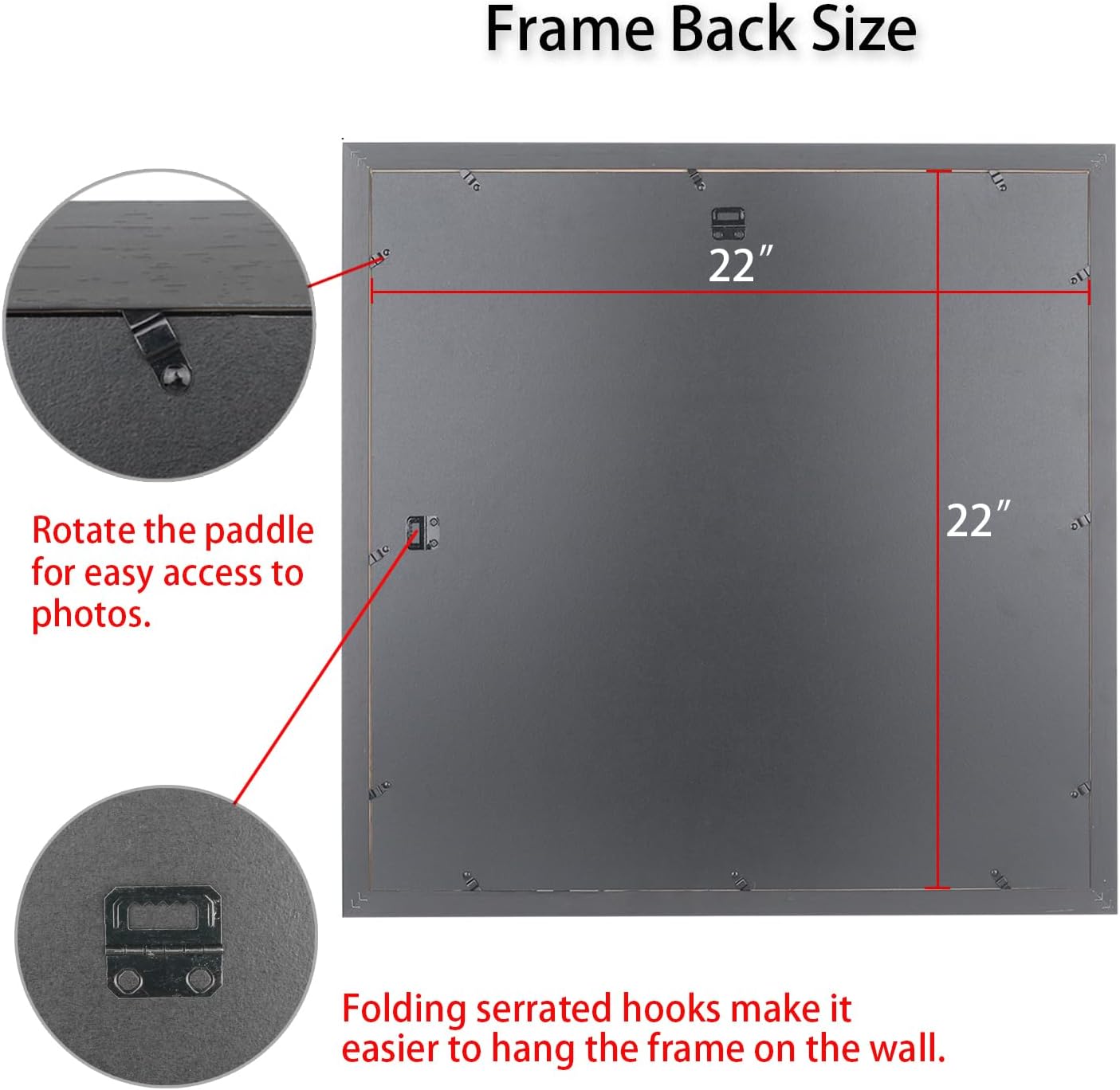 22x22inch Picture Frame Wood Displays Picture 20x20 with Mat or 22x22 Inch Picture, Poster Frame 22x22 Photo Frames 20x20 Wood Square Frame Black with Hanging Hardware (F23B2222W2020)