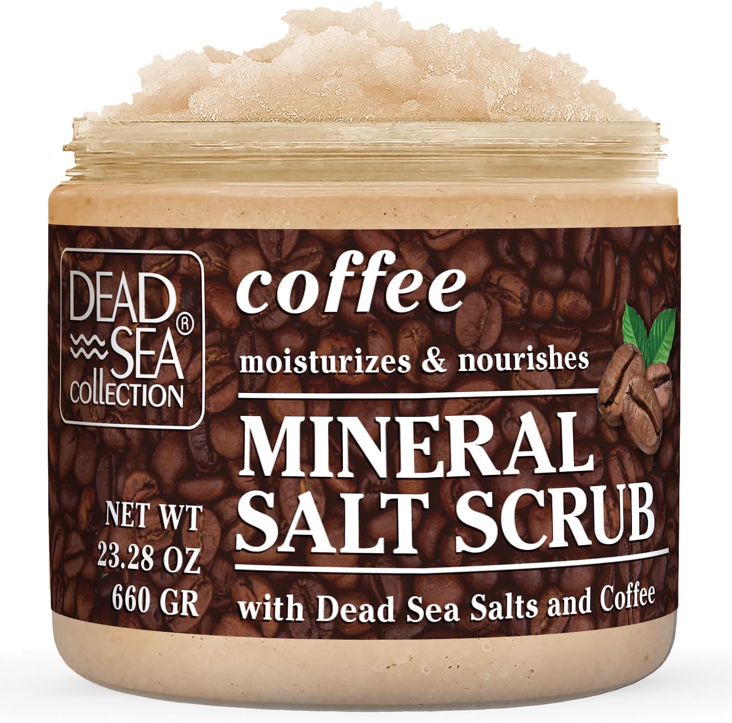 Dead Sea Collection Coffee Scented Salt Body Scrub - Large 660 gr - with Pure Oils and Dead Sea Minerals