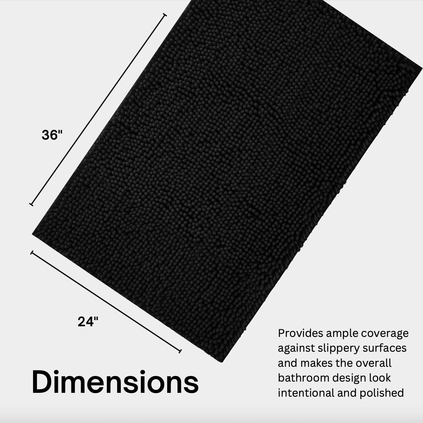 Softstep Premium Luxury Bathroom Rugs 36 x 24, Extra Soft Absorbent Bath Mat, Quick Dry Bath Rugs, Chenille Machine Washable Non-Slip Carpet, Mats For Tub & Shower, Home Decor Accessories, Plush Black