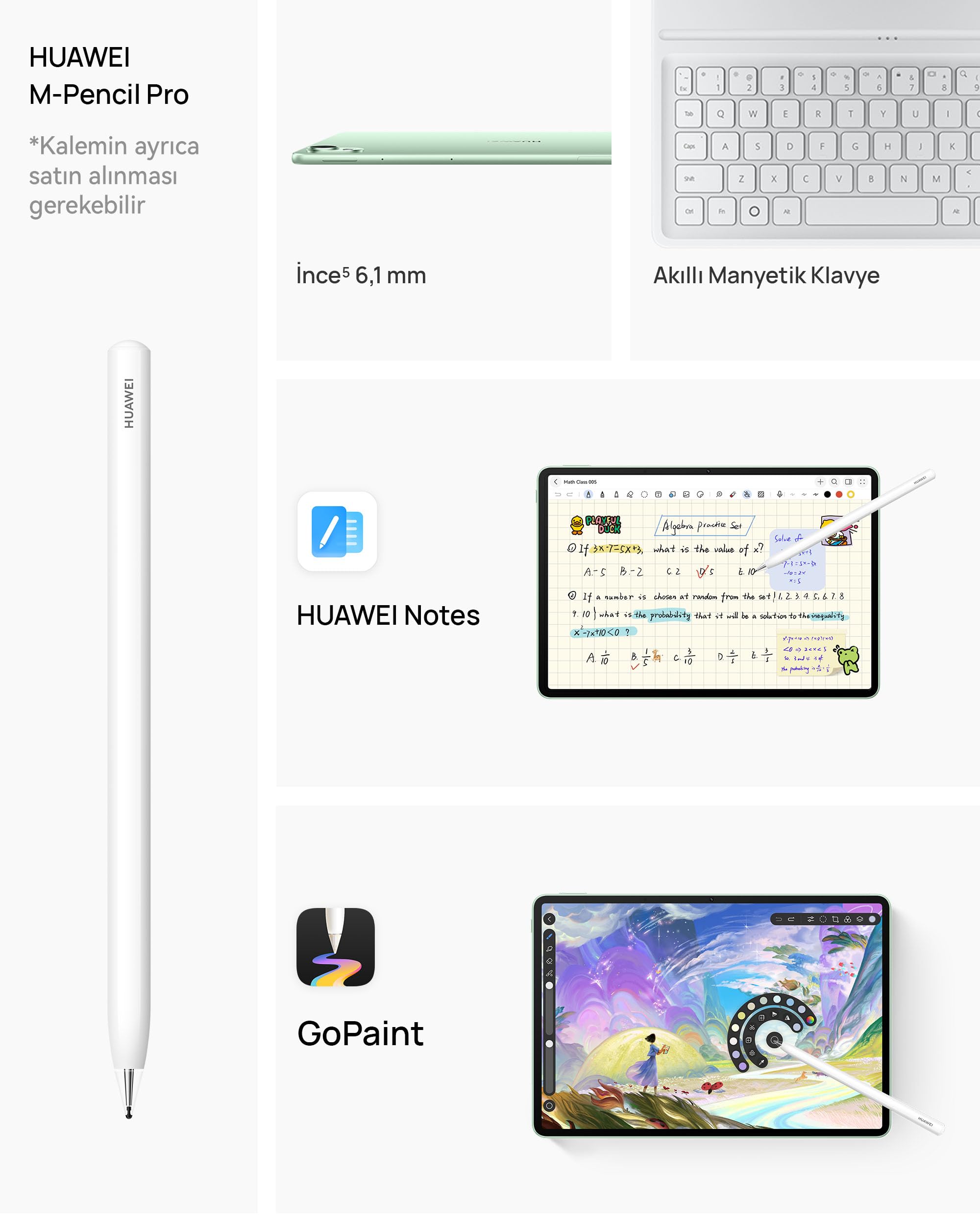 HUAWEI MatePad 11.5 S 2026 Yeni Tablet, 2.8K 144 Hz Ultra Net PaperMatte Ekran, 12 GB RAM + 256 GB Depolama, 8800 mAh Batarya, 40 W SuperCharge, Wi-Fi 6+, HUAWEI Notes, Ayrılabilir Klavye, Yeşil