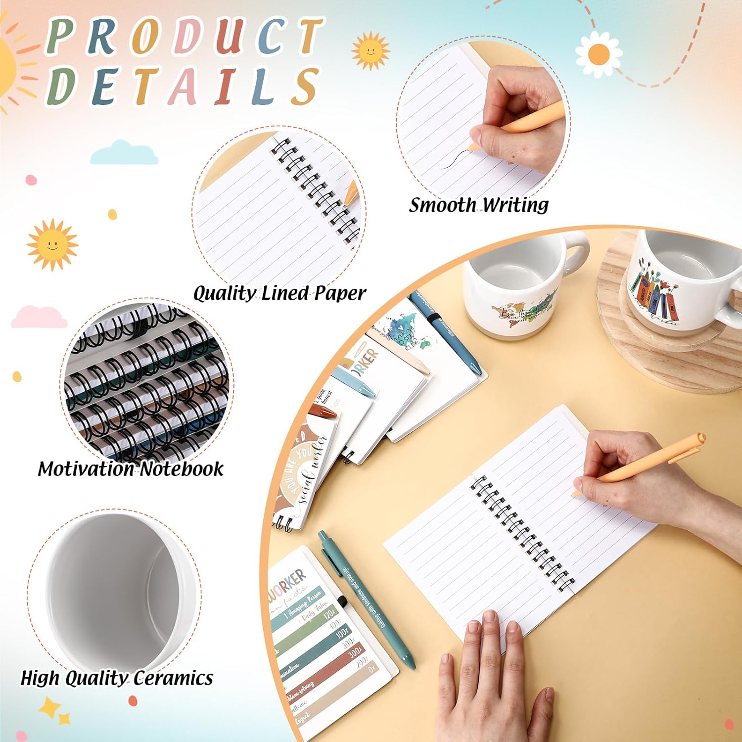 Newtay 6 Set Social Worker Gifts for Women Appreciation Graduation Gifts for Bsw, Msw, Dsw Included 13 oz Ceramic Coffee Mug Spiral Journal Notebook Ballpoint Pen Clear Gift Bags Office Must Haves
