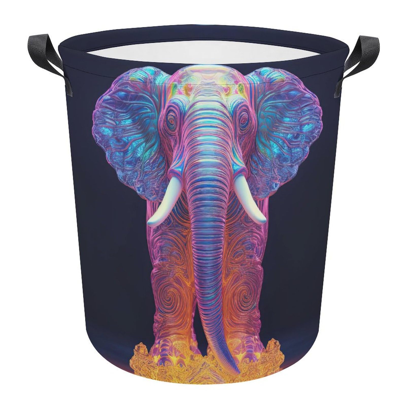 Cubo ropa sucia moderno con estampado de elefante y cesta de lavadero redonda bohemia