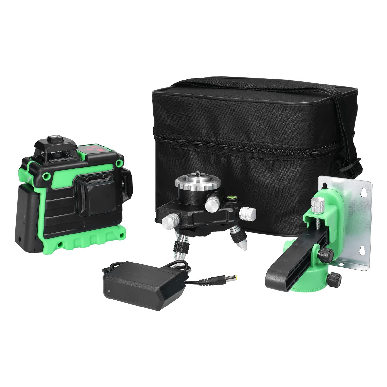 Nivel Láser Autonivelante 360 Grados 25m 3D 12 Lineas Líneas Láser Cruzada+2 * 1200mAh Batería de Litio Recargable+Base Giratoria+Soporte de Pared+Bolsa de Transporte para Diseño de Baldosas