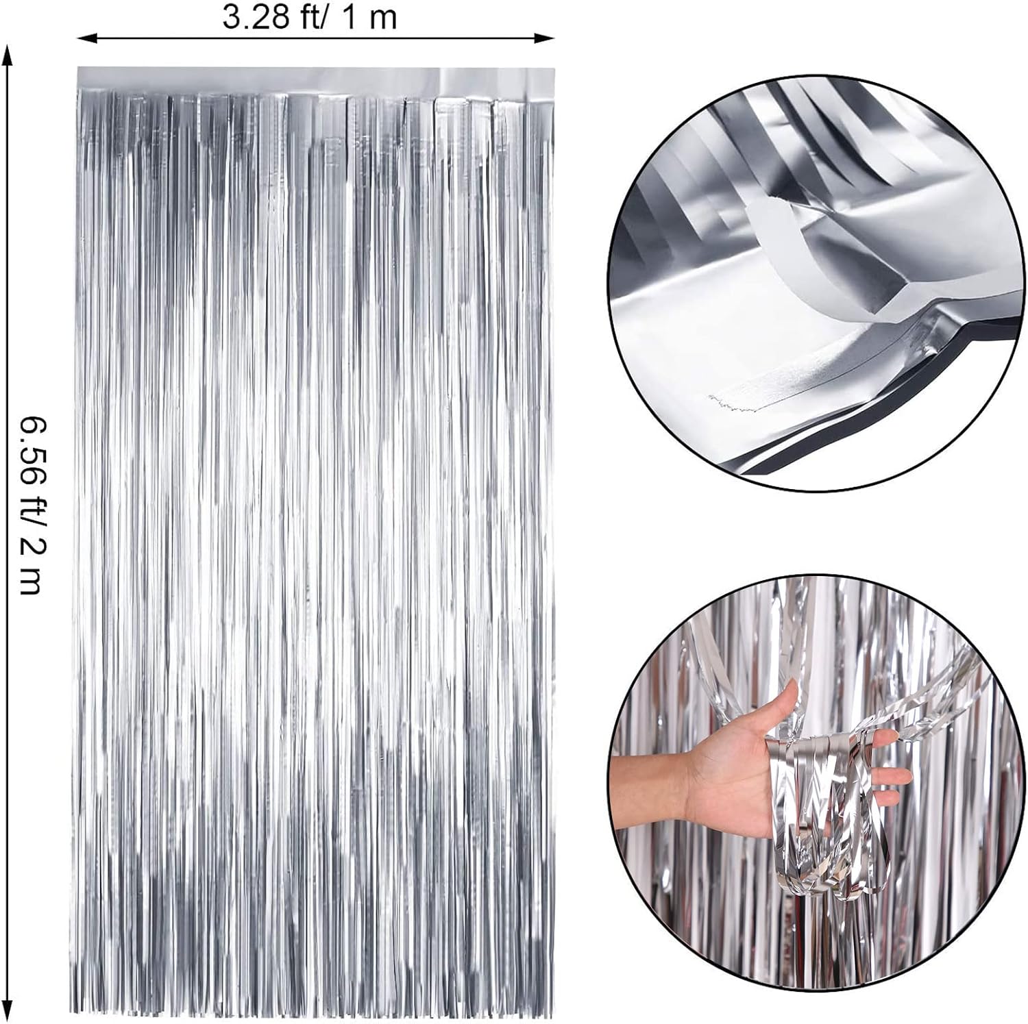 2Pc 1m*2m Halloween Sliver Foil Curtain Door Curtain,Metallic Tinsel Curtains Party Backdrop Curtain.Shimmer Curtains,Fringe Backdrop Hanging Streamer for Halloween Xmas Birthday Wedding Prom Party - Image 3