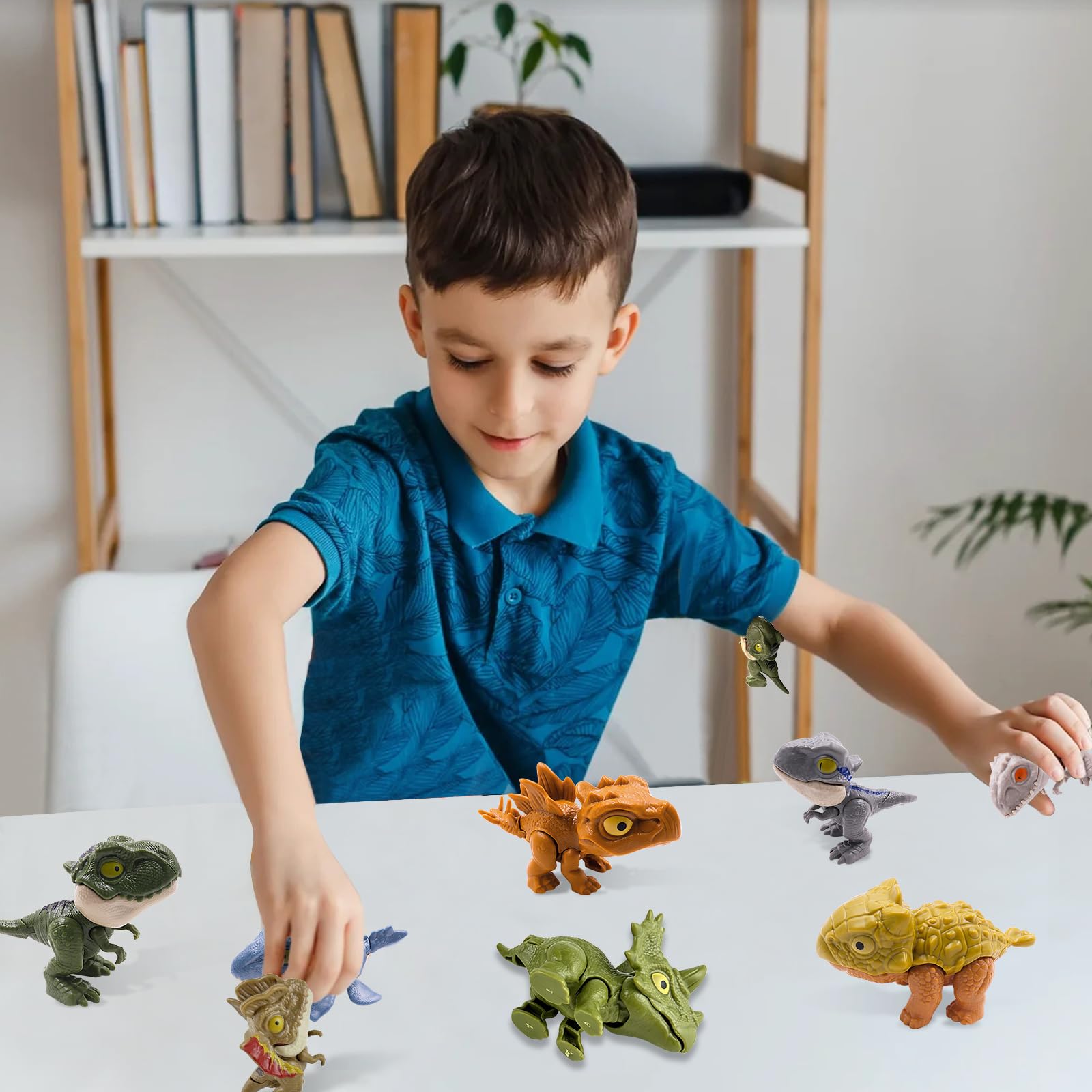 10 Piezas Dinosaurio Dedo Juguete, Mini Set ABS Mordita para Niños y Niñas (Colores Mezclados)