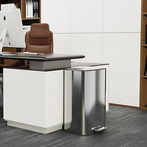 Miniatura 9 de Dolonm Cubo de basura grande de acero inoxidable de 13 galones con tapa silenciosa de cierre suave, forma ovalada, 12.2 pulgadas de largo x 17.7