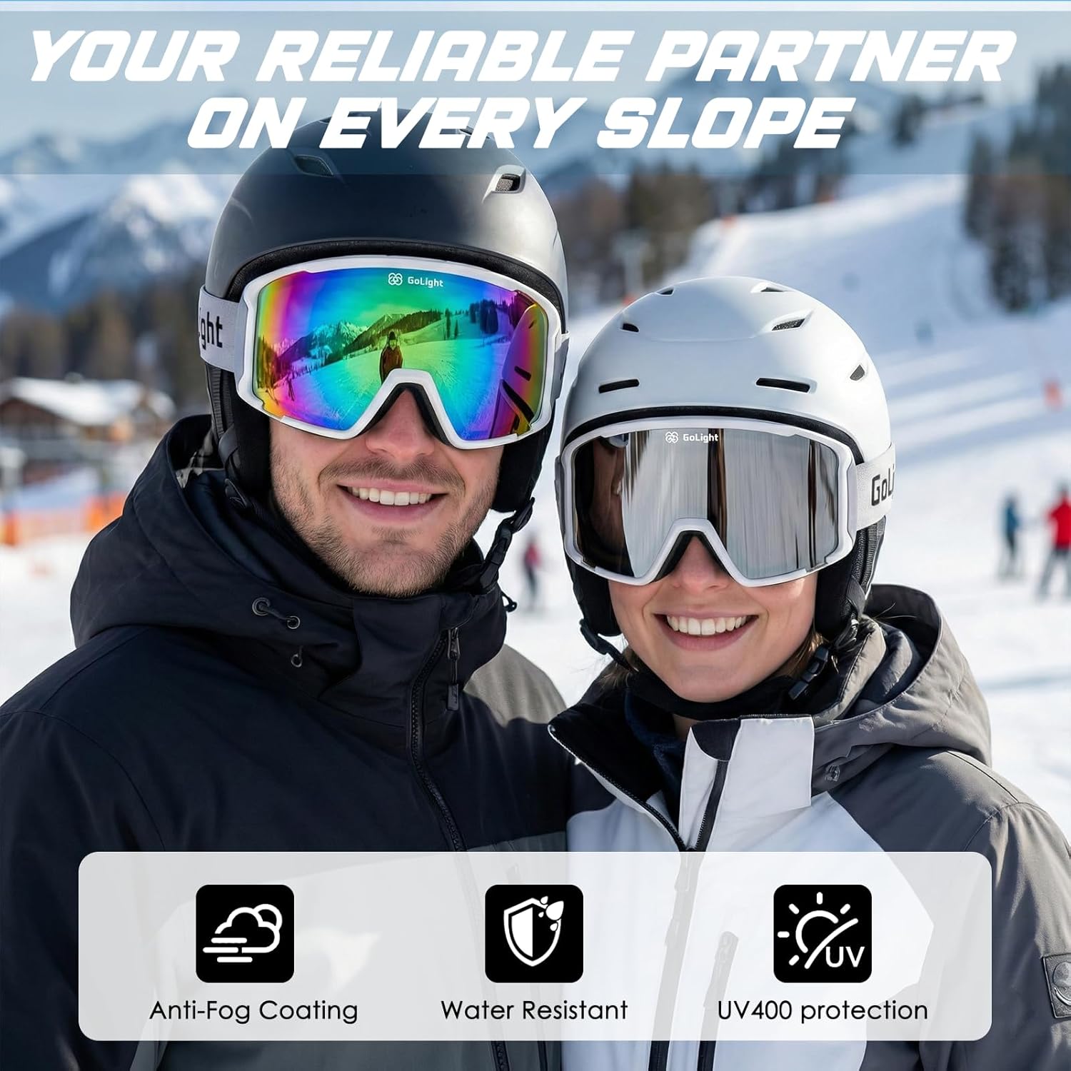 GoLight OTG Ski Goggles – Hassle-Free Snow Goggles with Cylindrical REVO Lens, Anti-Fog Double Lens, UV400 & Comfortable Fit