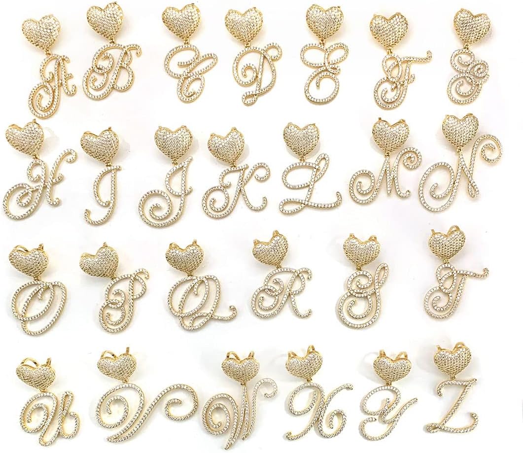 14K Gold Plated Initial Necklaces for Women imitation Diamond Heart Initial Necklace Cubic Zirconia Initial Pendant Iced Out Letter Necklace - Image 2