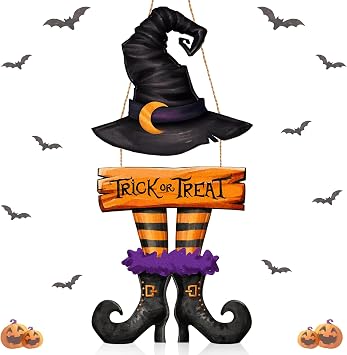 Bbto Halloween Witch Decor, Trick or Treat Wooden Sign Wreath Decor