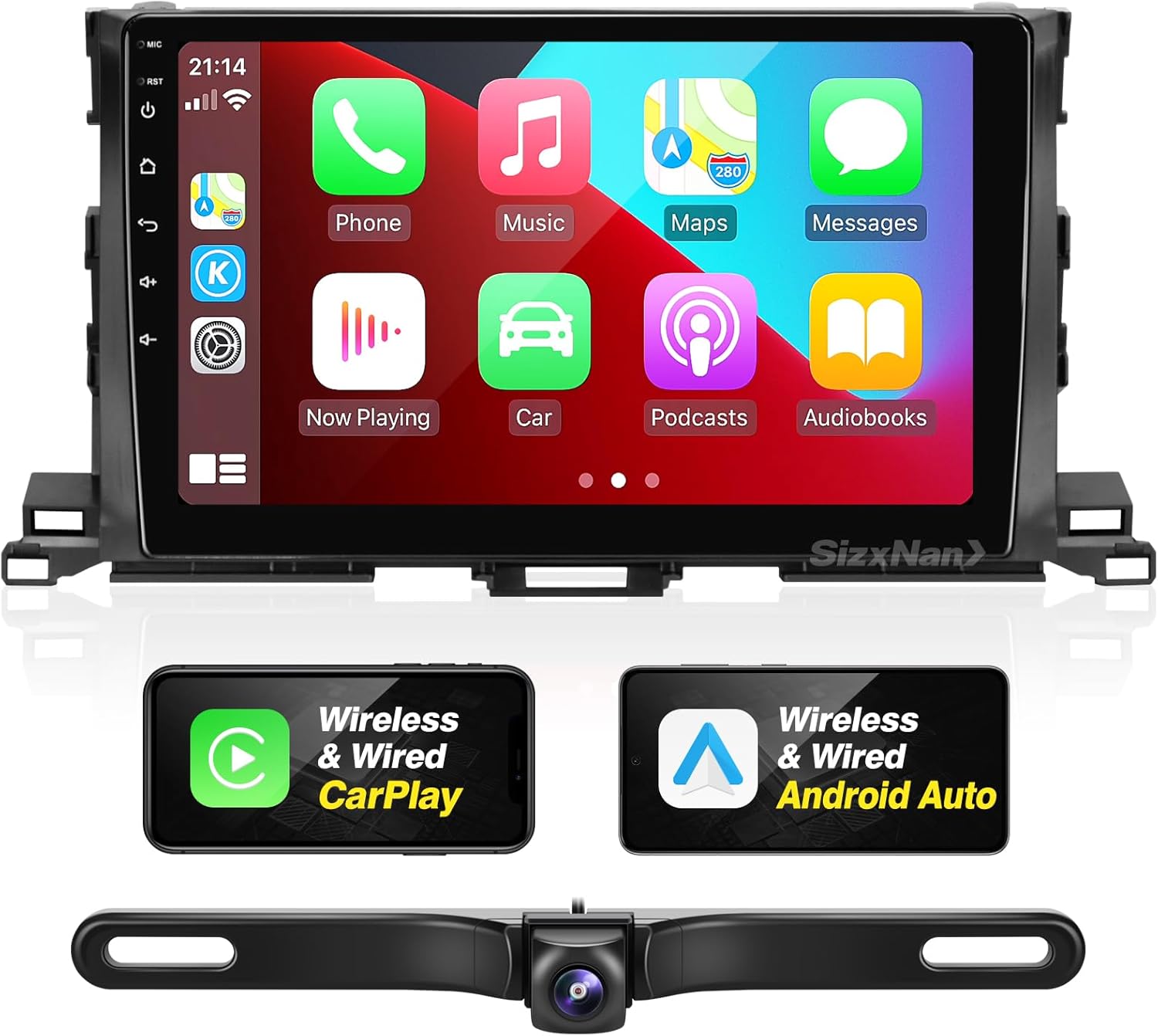 for Highlander 2015 2016 2017 2018 Upgrade Android Radio TouchScreen Compatible with Wireless Carplay Android Auto,Car Stereo Bluetooth Navigation Multimedia Player GPS WIFI FM/AM Rear Camera