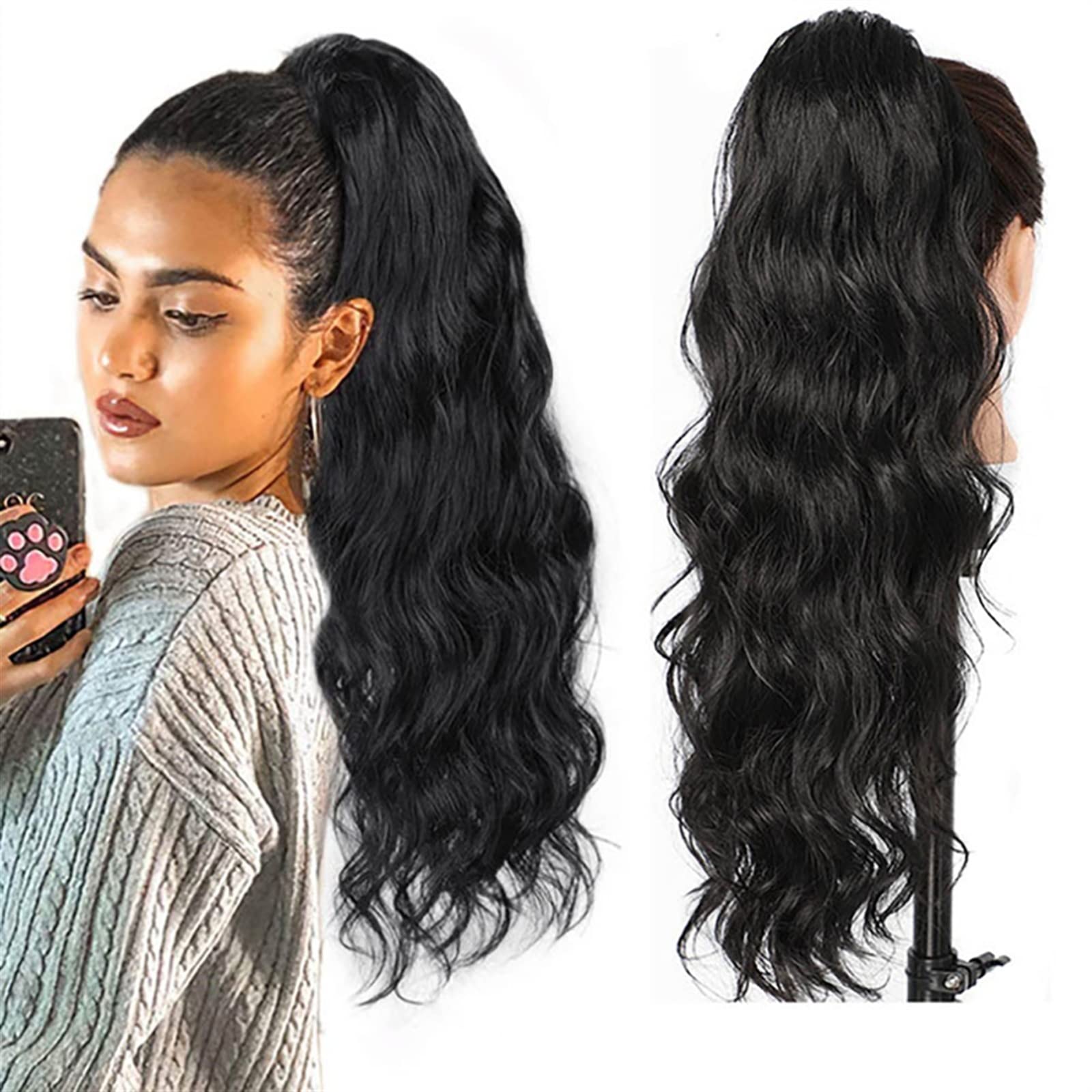 Falscher Dutt, 8 - 24 Zoll lang, gewellt, Pferdeschwanz, Haarverlängerung, brasilianischer Pferdeschwanz, echtes Haar, Pferdeschwanz, Haarverlängerung, Clips, Zubehör für Haar (Co