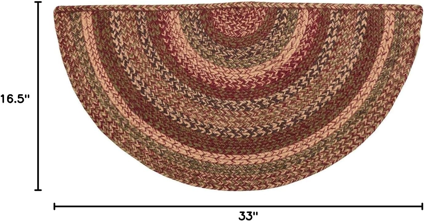 VHC Brands Cider Mill Primitive Jute Red Striped Rug Half Circle Decor 16.5"x33"