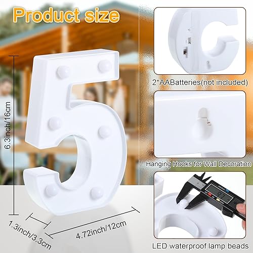 Miniatura 2 de 10 letras decorativas con luz LED, letras de números de marquesina de plástico blanco para decoración nocturna, boda, fiesta, cumpleaños, Navidad,