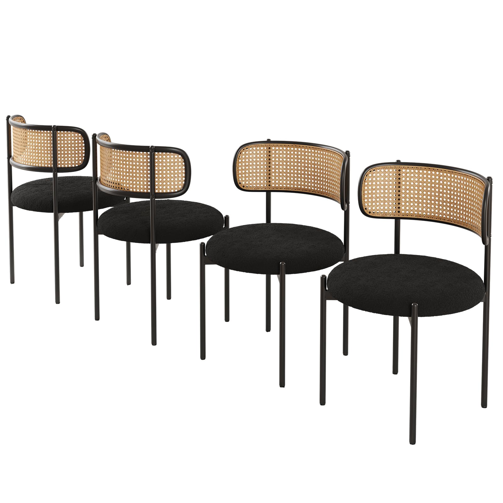 View 1 of **** PARTIAL SET *** Farini Rattan Back Dining Chairs Set of 4, Black