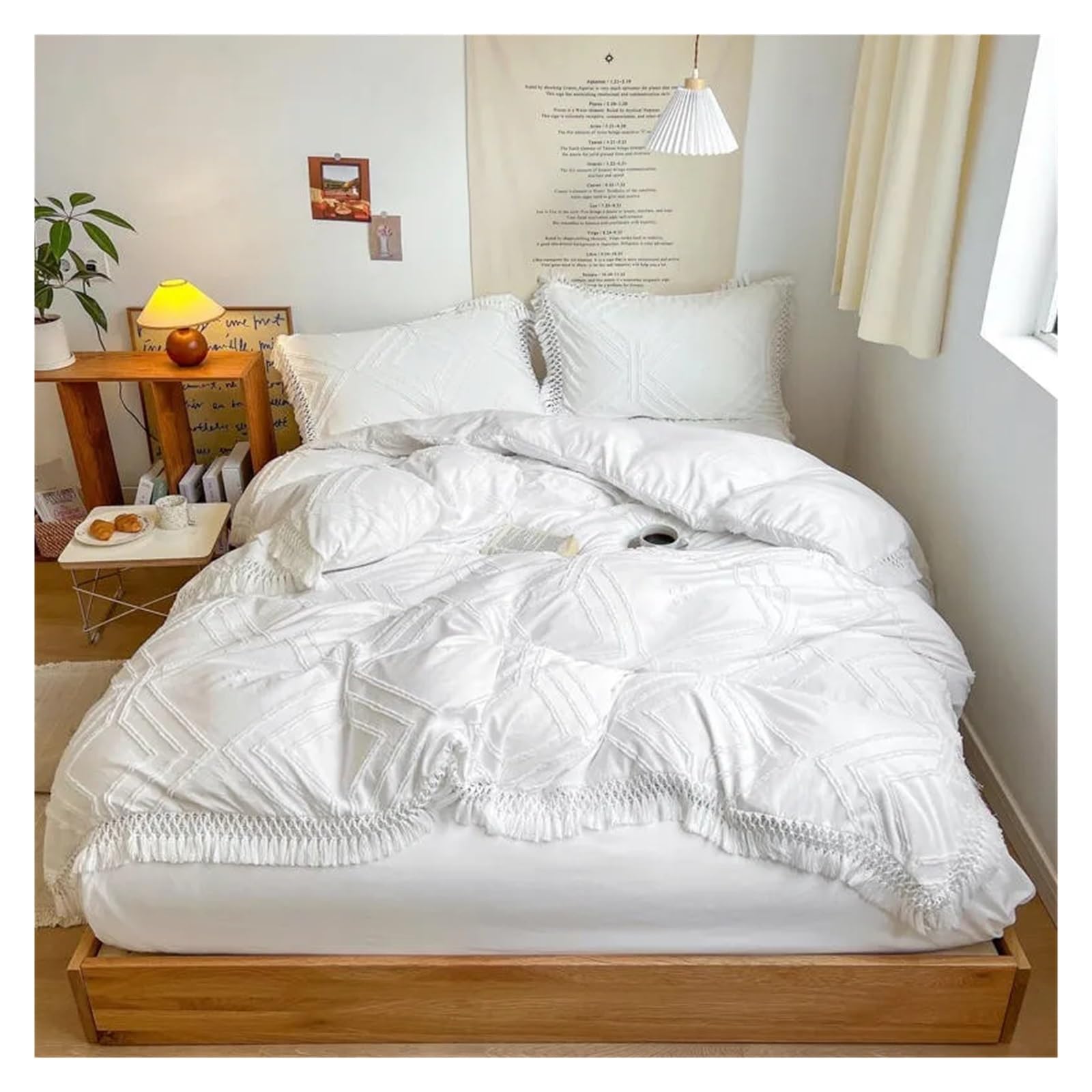 Amazon｜ソフトコットンテクスチャー布団カバーセットタッセルフリンジ