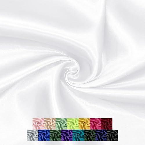 P Pothuiny 60 Inch Wide White Satin Fabric by The Yard, Silky Charmeuse Satin Fabric for Bridal Wedding Dress Decor DIY Apparel Crafts, 1 Yard