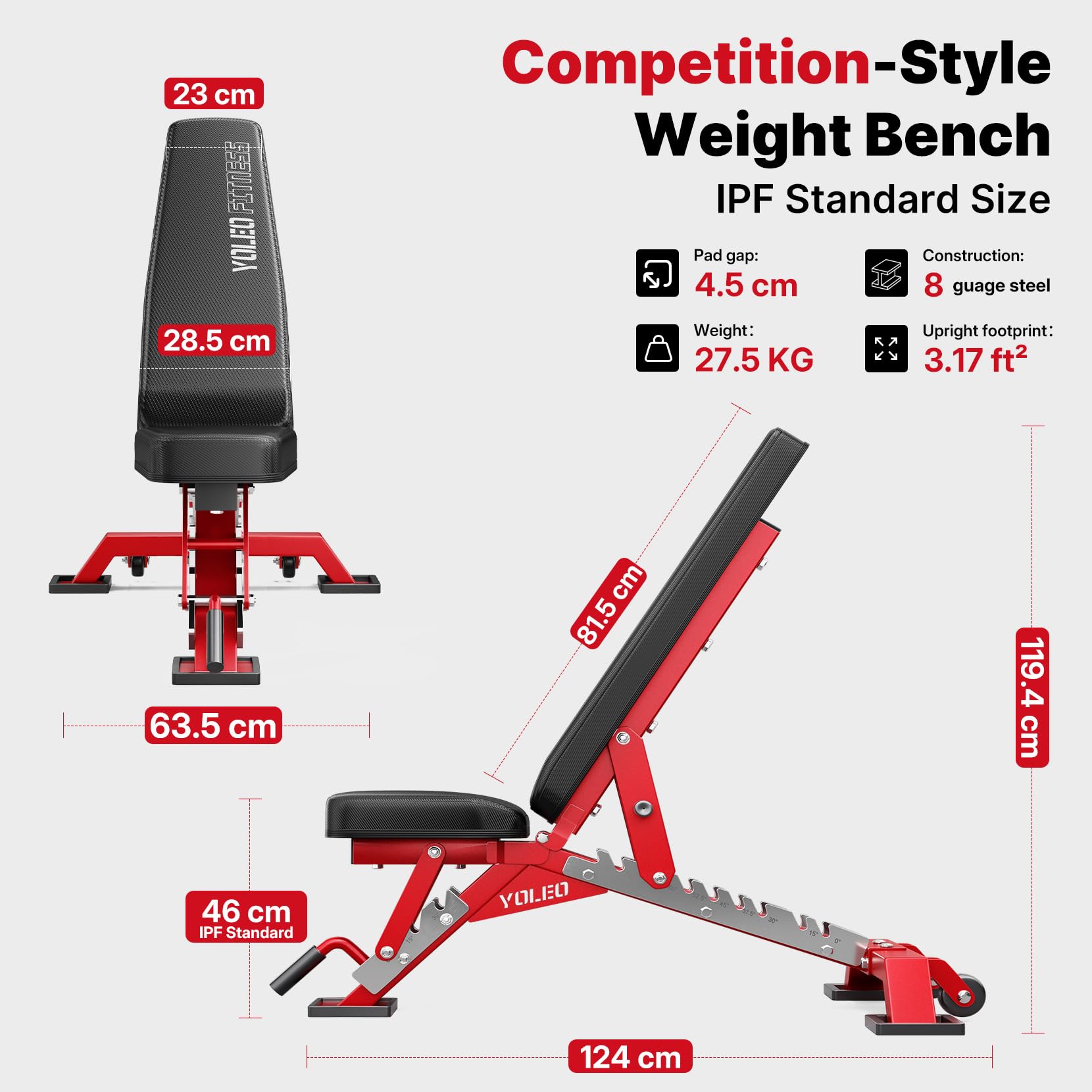 YOLEO Hantelbank Verstellbar bis 1050KG, ASTM-zertifizierte Fitnessbank für Home Gym, Schrägbank, Flachbank und Negativbank für Bankdrücken, 90% Vormontiert
