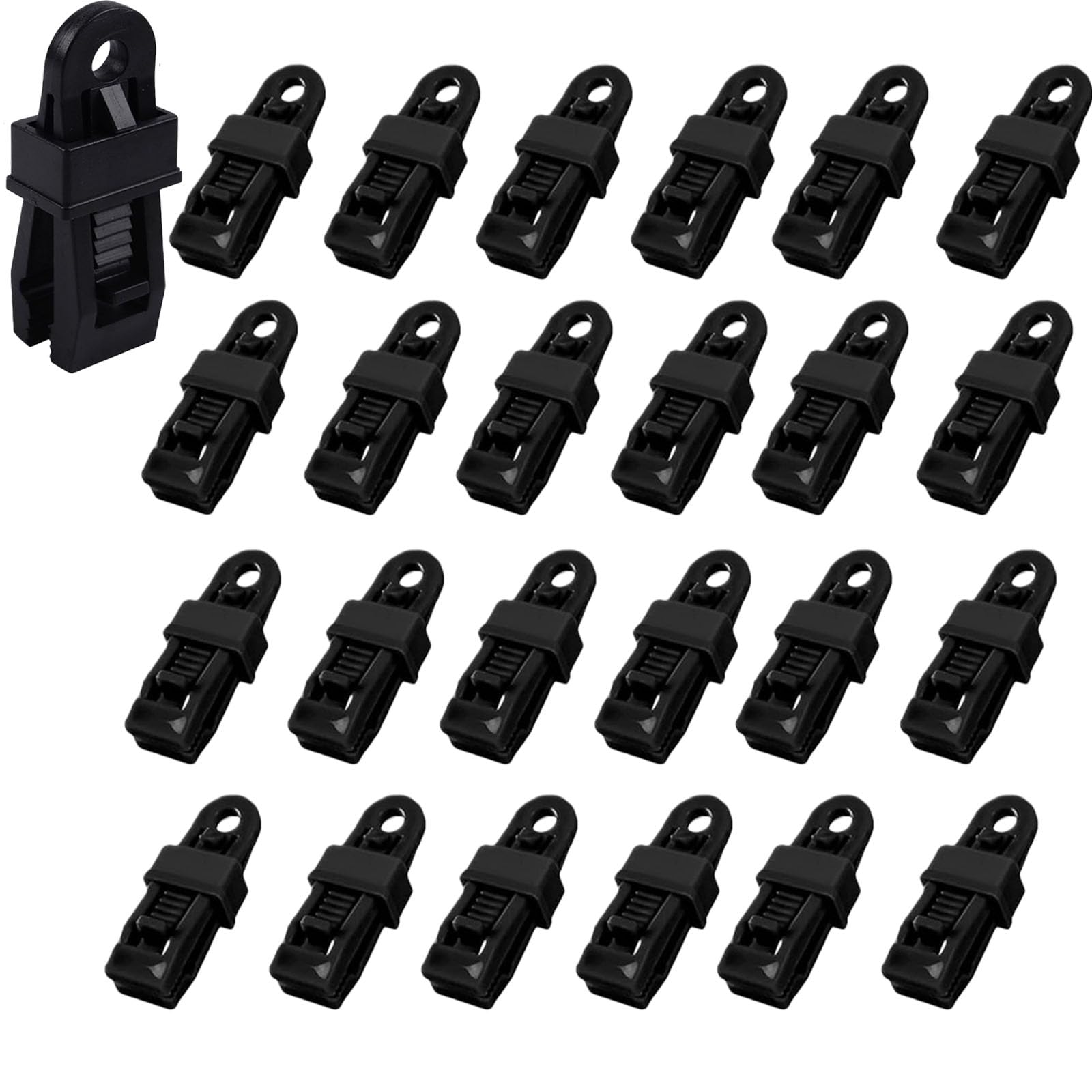 25PCS Heavy Duty Tarpaulin Clips & Tarp Clamps – Reusable Tarp Clips, Durable Plastic Windproof Clips for Canopy, Camping Tents, Boat Covers & Outdoor Awning (Black)