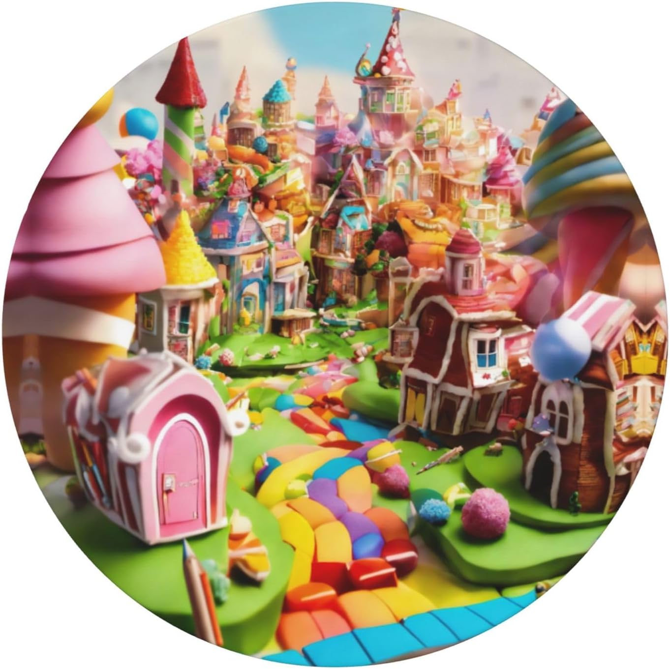 Candy Paradise Print Outdoor Patio Kitchen Decor Supplies Wipeable Round Table Cloth for Indoor Outdoor