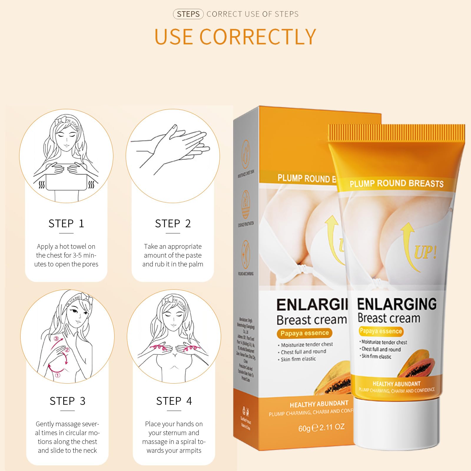 60g Papaia Crema Ingrandimento del Seno, Crema per L'ingrandimento del Seno, Cream per Sollevamento per Aumentare il Rassodare