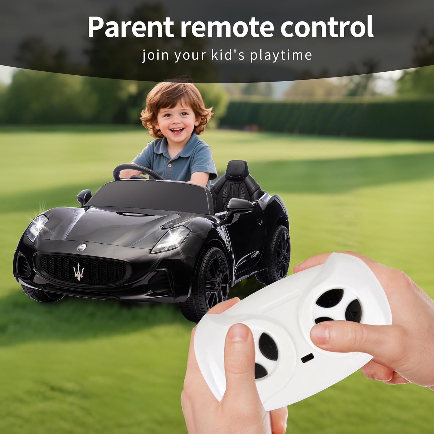 24V Maserati Licensed 2-Seater Kids Electric Ride-On Car, Dual-Speed Modes, Adjustable Seat Belts, Music & Bluetooth, 4 Motors for Powerful Performance, Ideal Gift for Ages 4-8 (Black)