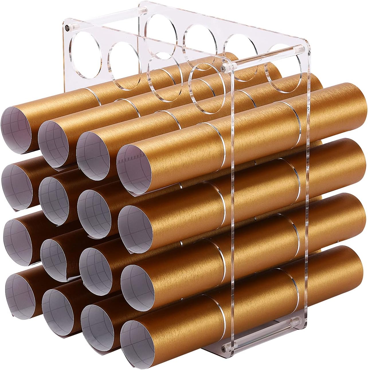 Vinyl Roll Storage Rack, Sturdy Roll Holder, Storage Organizer for Craft Room, 20-Holes | Aperture 2 Inch, Easy to Assemble (Clear Acrylic)
