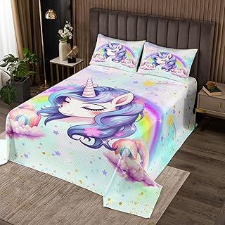 Feelyou Unicorn Bedspread King Size Cute Unicorn Coverlet Set Pastel Rainbow Quilt Set Boho Rainbow Bedding Cover for Boys Girls Kids Adults