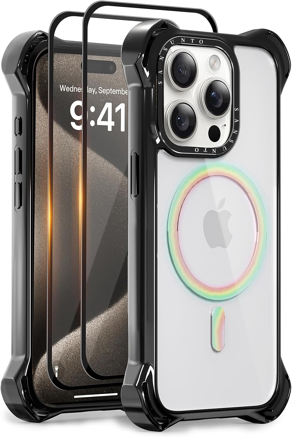 Sansunto for iPhone 15 Pro Max Phone Case + 2pc Screen Protector, Clear
