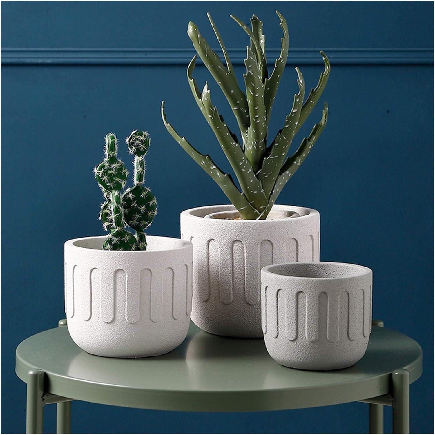 Cement Flower Pots Outdoor Indoor Garden Planters Plant Containers Modern Decorative Gardening Pot with Drainage Hole Four Colors Available Flower Pots Indoor Outdoor (Color : B) (D)