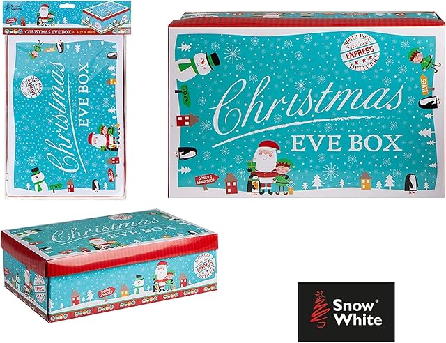 PMS Small Christmas Eve Gift Box Festive Character Design Presents Box - 17 x 26.5 x 8.5cm, Blue