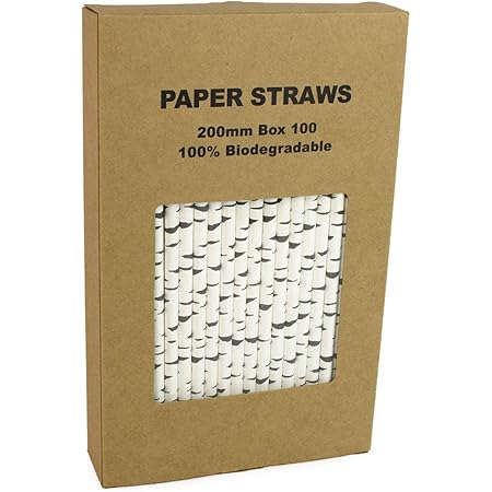 100 Pack Birch Bark Biodegradable Paper Straw for Birthdays, Weddings, Baby Showers Cyber Holiday 2019 Celebrations and Parties