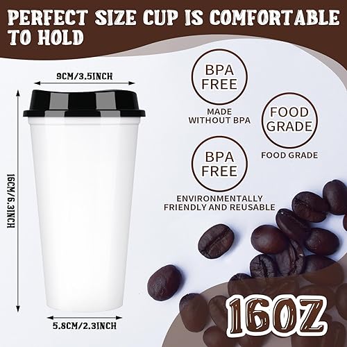 Miniatura 2 de Paquete de 15 tazas de café reutilizables con tapas, vasos de plástico de 16 onzas a granel con tapas para bebidas calientes, taza de café de viaje