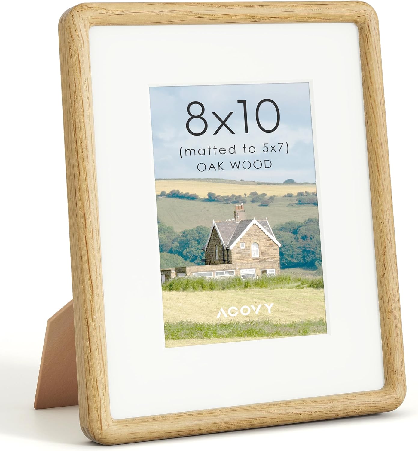 8x10 Picture Frame, Natural Solid White Oak Wood Photo Collage Frame with HD Tempered Glass, Rounded Corner Wooden Frame 8 x 10 Matted to 5x7, Gallery Wall Frames for Art, Wall or Tabletop Display