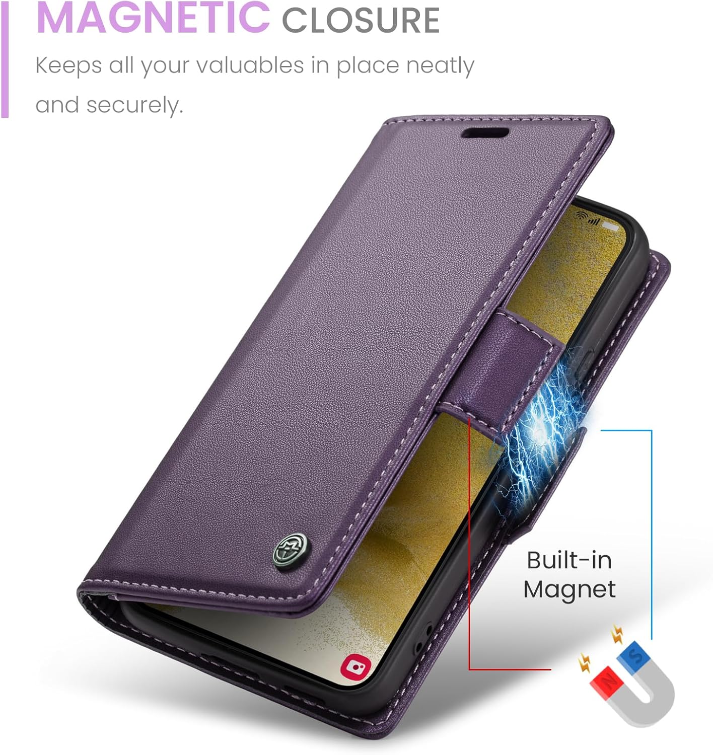 QLTYPRI Wallet Case for Samsung Galaxy S22 Plus, Premium PU Leather Magnetic Flip Folio Case with RFID Blocking Credit Card Slots Kickstand Shockproof Protective Phone Case Cover - Purple - Image 4
