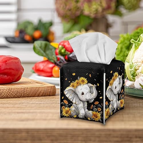 Miniatura 3 de ZFRXIGN Funda cuadrada para caja de pañuelos de girasol y elefante, con cinturón inferior, pañuelos decorativos, cubierta de cubo para encimera de