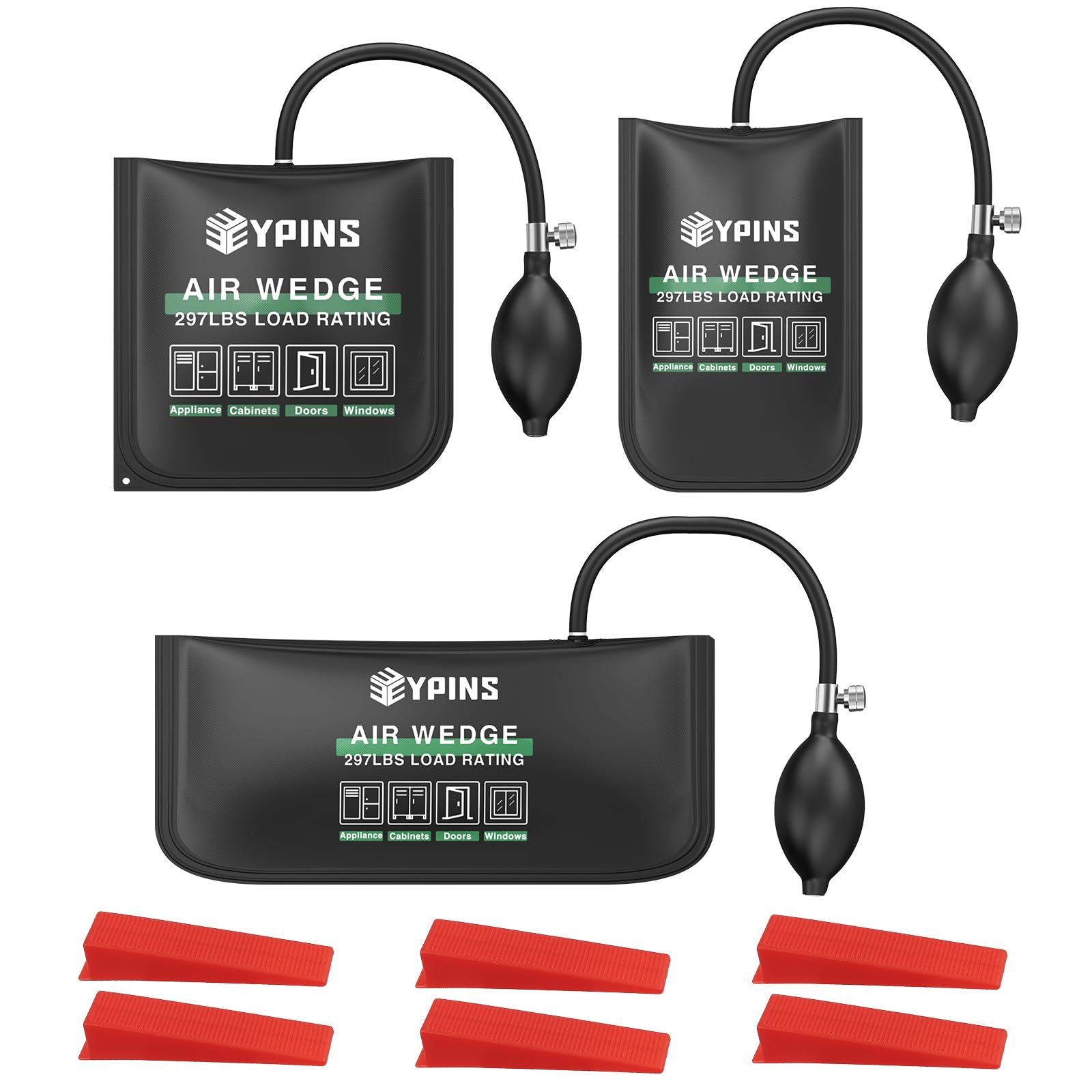 EYPINS 3PCS Kit de Coussins Gonflables avec Pompe à Air & 6 Cales en Plastique – Système Universel pour Montage Porte/Fenêtre Levage Objet Lourd Ajustement Multi-Usages pour Bricolage/Installation