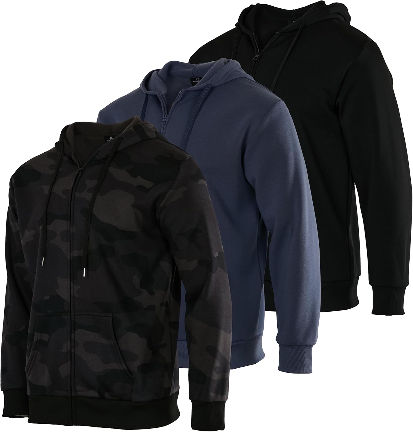 Real Essentials 3 Pack: Mens Fleece Long Sleeve Full Zip Hoodie – Athletic Sweatshirt Jacket (Available in Big & Tall)