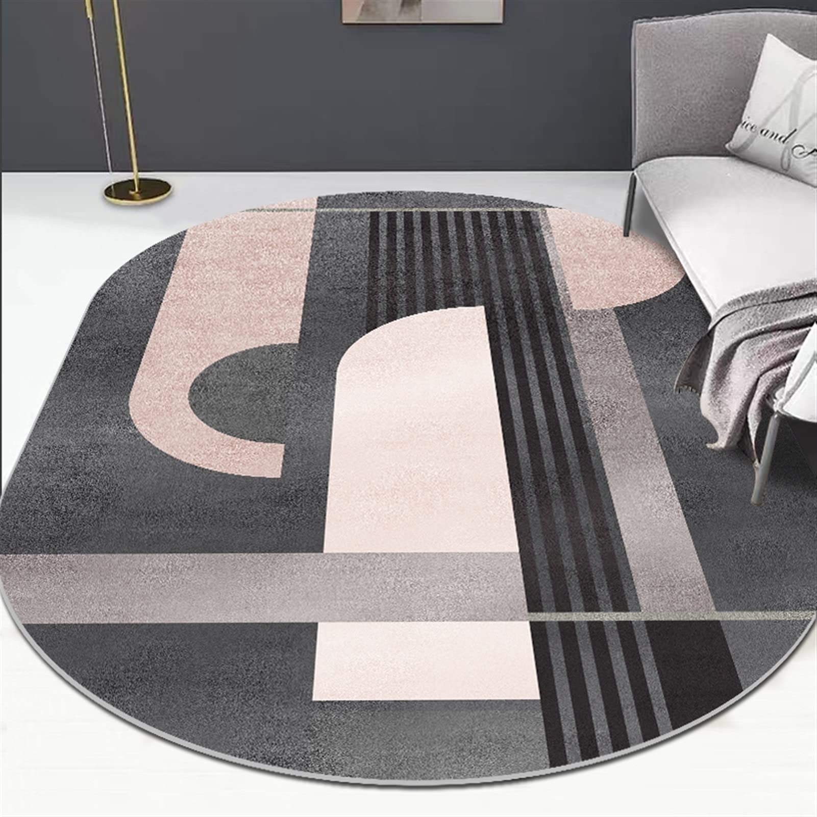 Tapis de décoration ovale pour réchauffer le sol d'un salon contemporain H