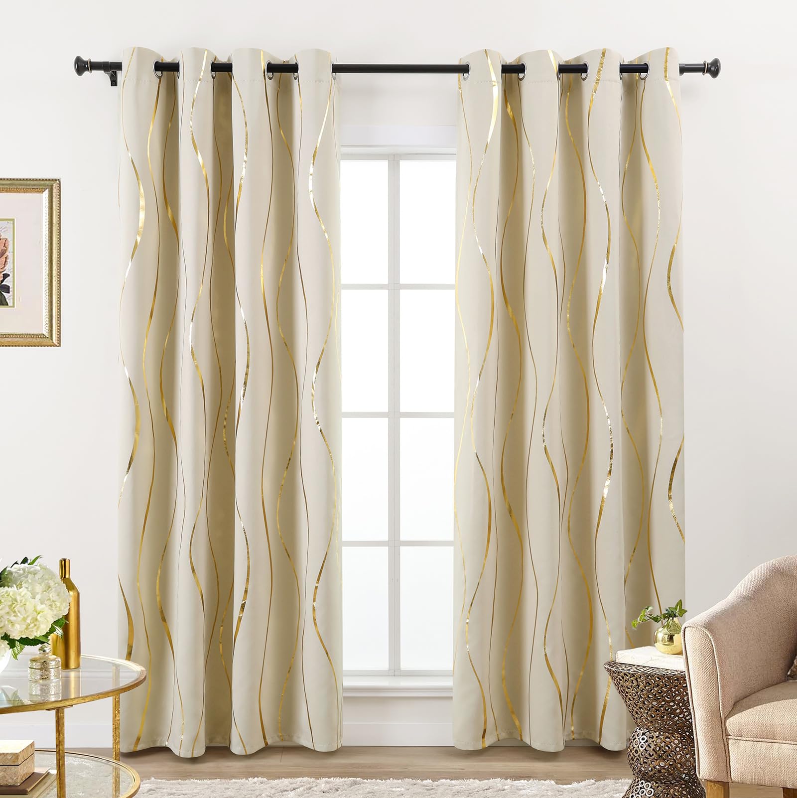 Rideaux occultants pour chambre à coucher L.Z.E | Ambiance cocooning crème et dorée