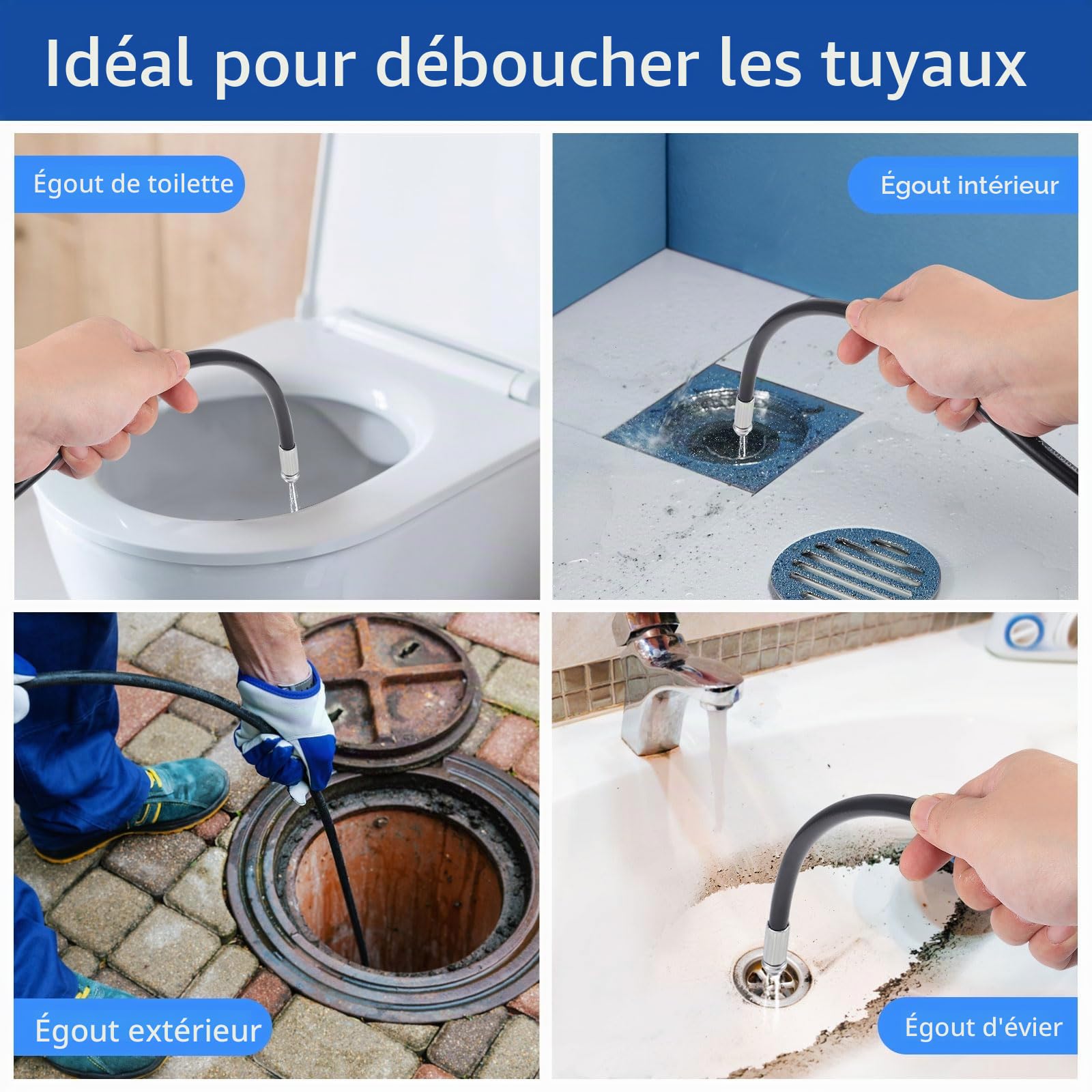 30m Tuyau Déboucheur Canalisation, Furet Deboucheur Canalisation 400 Bar/5800 PSI avec 3 Adaptateurs, 2 Buses et 1 Ruban Téflon, Compatible Kärcher K2-K7, Lavor, Bosch, Parkside pour Usage Domestique