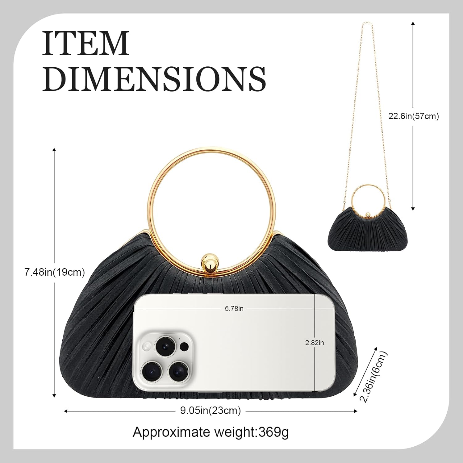 Clutch Purses for Women Pleated Evening Bag–Silk Handbag with Detachable Chain,Luxury Formal Clutch for Prom,Wedding,Dinner