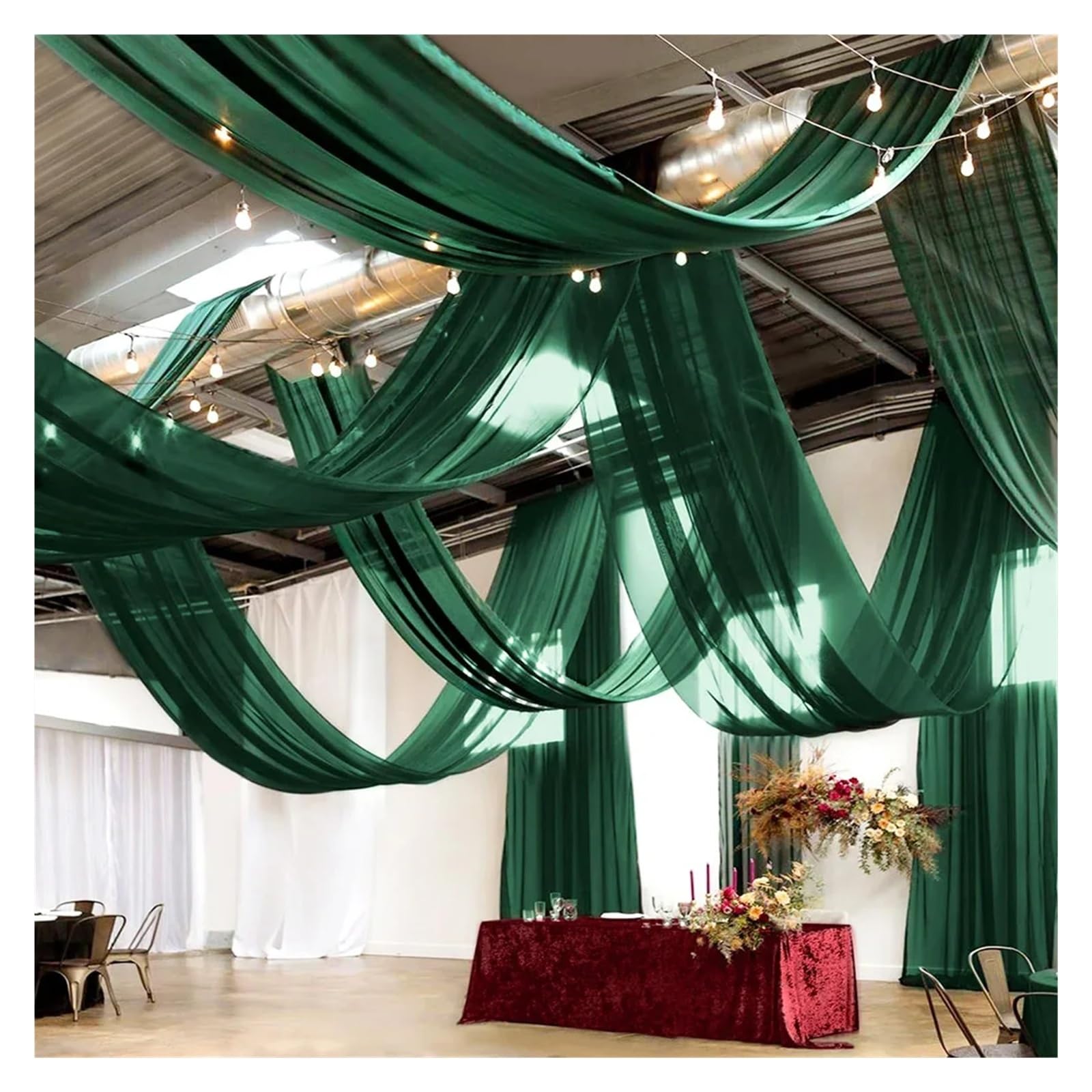 MDSIOKHJ Ceiling Drapes White Ceiling Drapes Wedding Arch Draping Fabric Decoration Sheer Tulle Curtain For Weddings Ceremony Birthday Party(Dark green,150x300CM)
