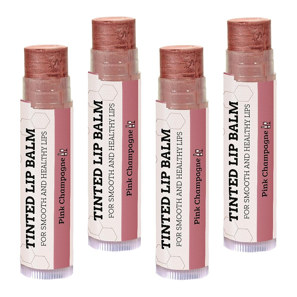 Earth\'s Daughter Tinted Lip Balm Stocking Stuffers 4-Pack of Pink Champagne Color - Beeswax, Coconut Oil, Cocoa Butter, Vitamin - Moisturize and Beautify - Paraben Free