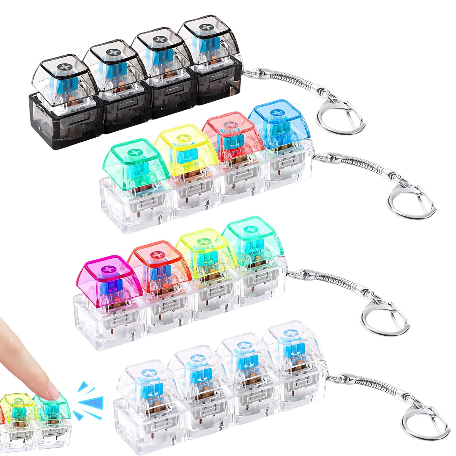 4-Piece Transparent Clear Keyboard Fidget Toy, Clicky Keyboard Sensory Clicker