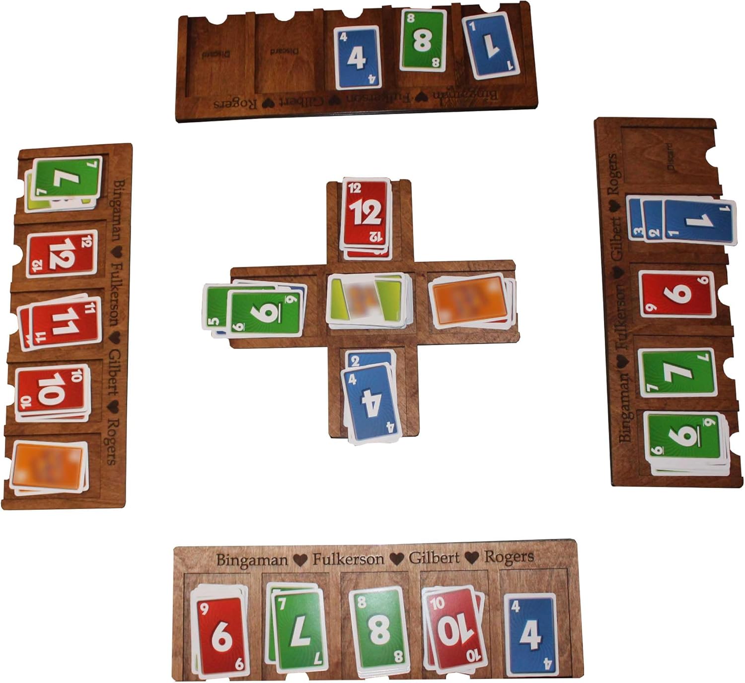 Personalized Compatible with SKIPBO Card Game Player Organizers - Compatible with SKIPBO Game Board - Personalized Compatible with SKIPBO Gameboard | Complete set - 4 Player Trays + 1 Center Console