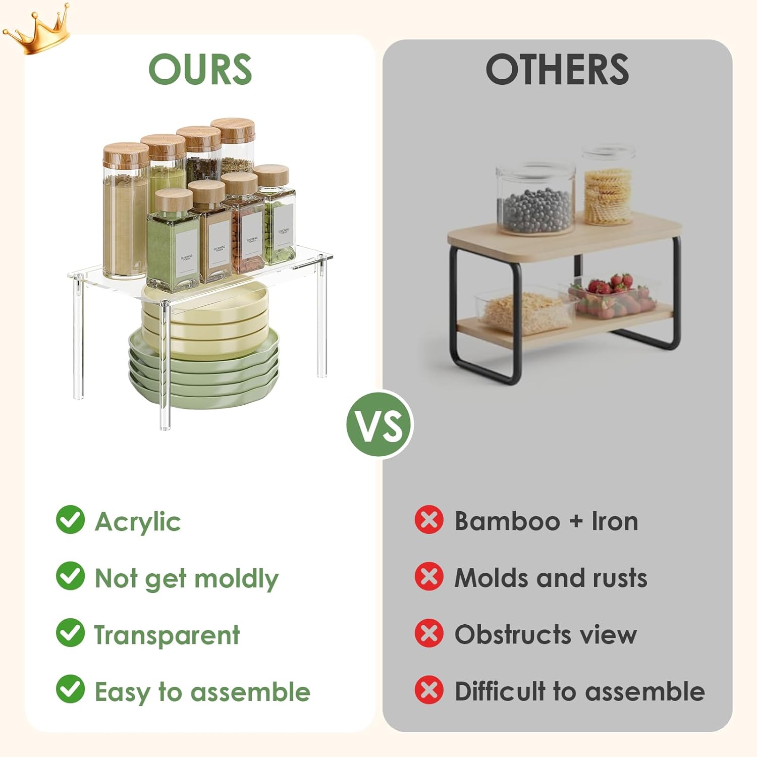 Delamu Clear Kitchen Cabinet Organizer, Set of 4 Acrylic Shelf Organizer for Cupboard Organizers and Storage, Stackable Cabinet Shelf for Plate, Dish, Bowl, Cup & Mug, 11.7" W x 7.7" D x 6.3" H - Image 6